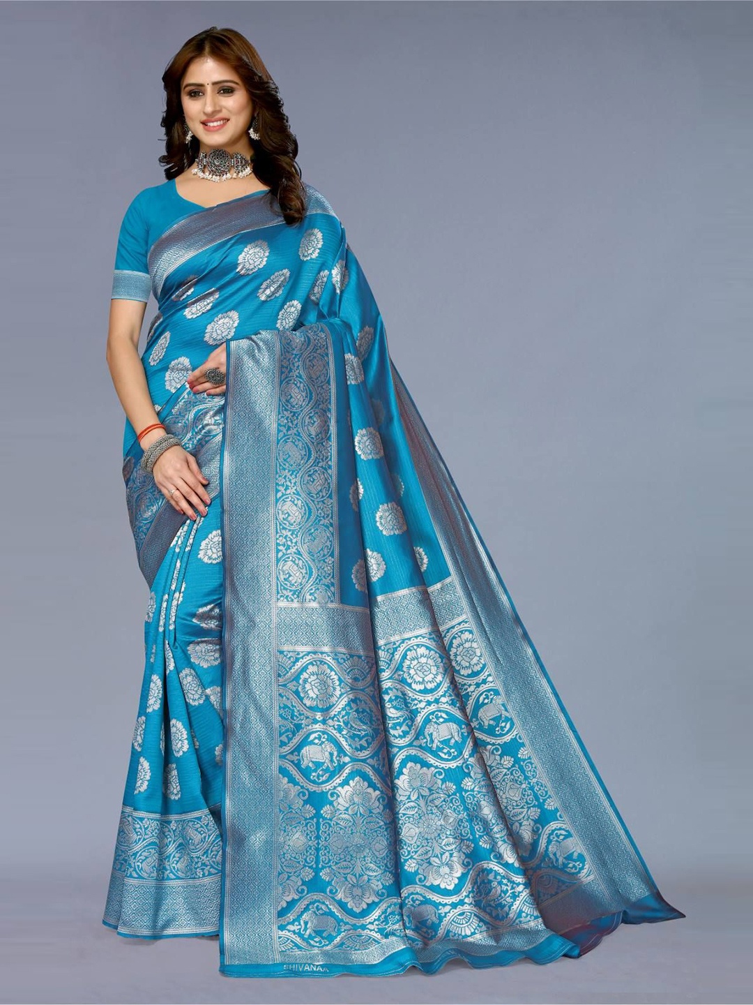 

Varanga Woven Design Zari Banarasi Saree, Blue