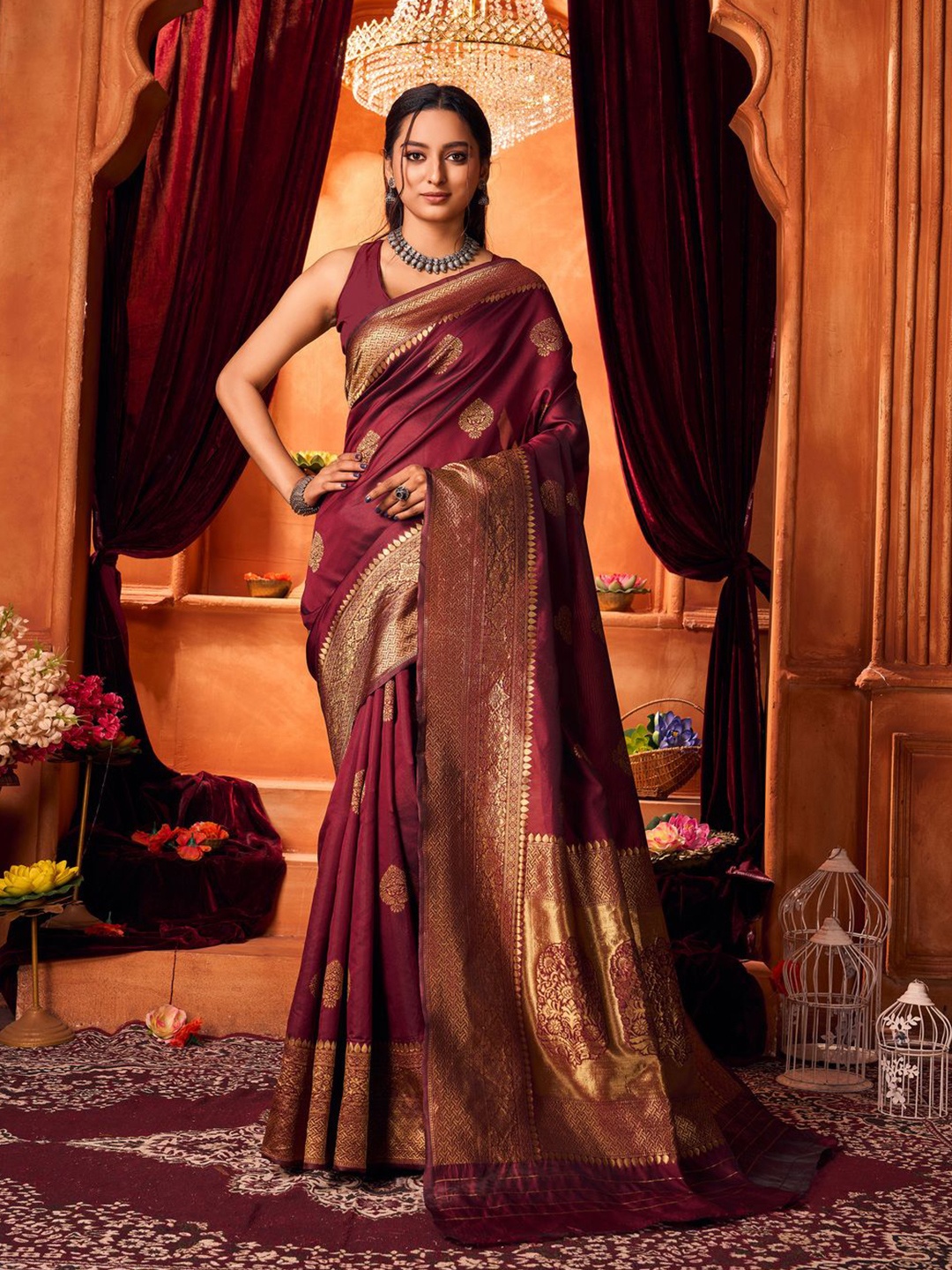 

Varanga Ethnic Motifs Zari Pure Silk Banarasi Saree, Maroon