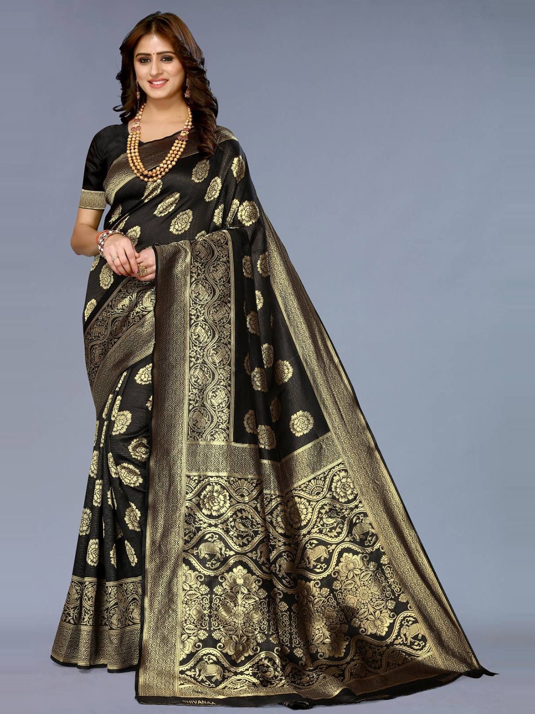 

Varanga Woven Design Zari Banarasi Saree, Black