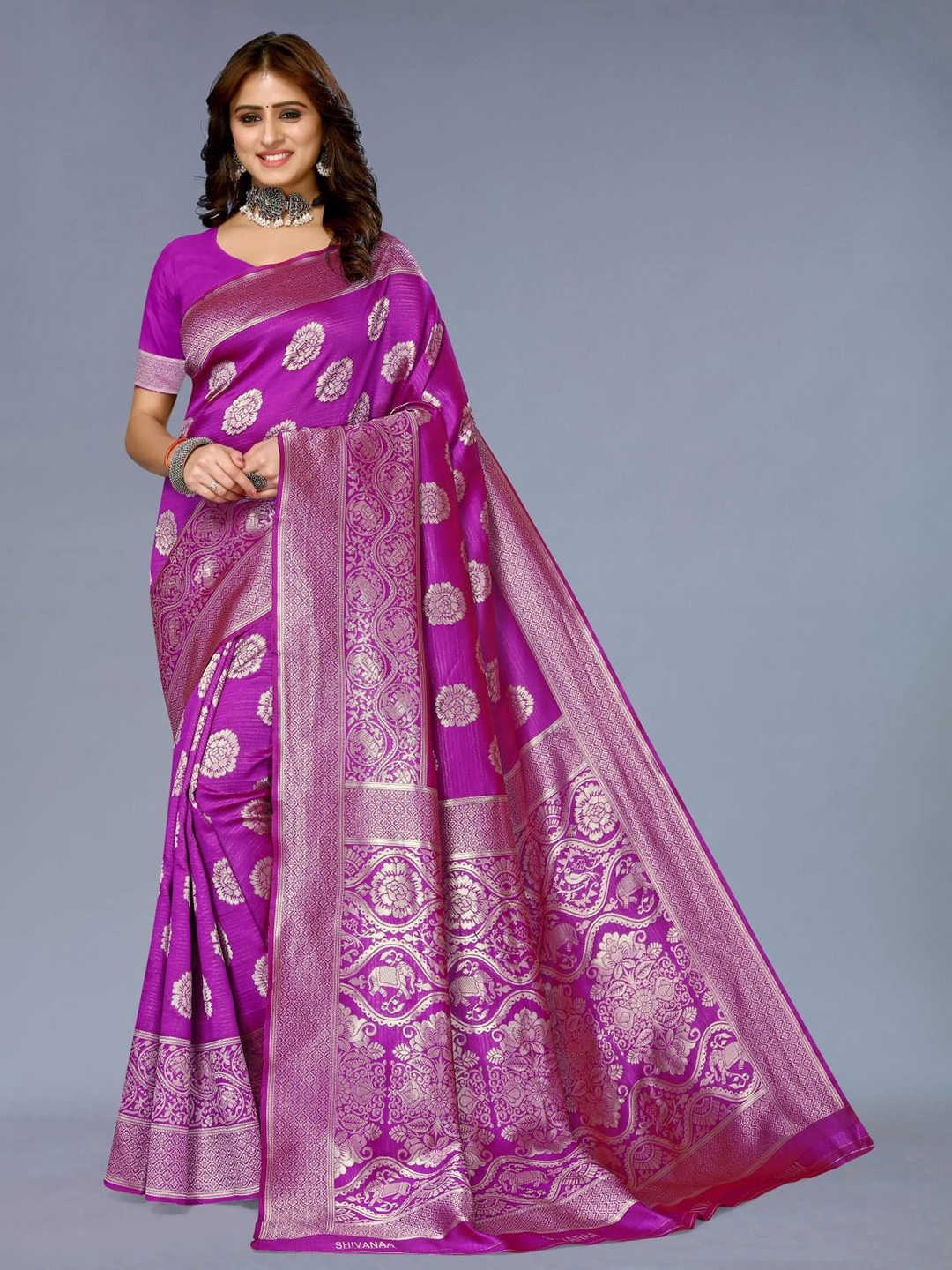 

Varanga Ethnic Motif Zari Woven Banarasi Saree, Purple