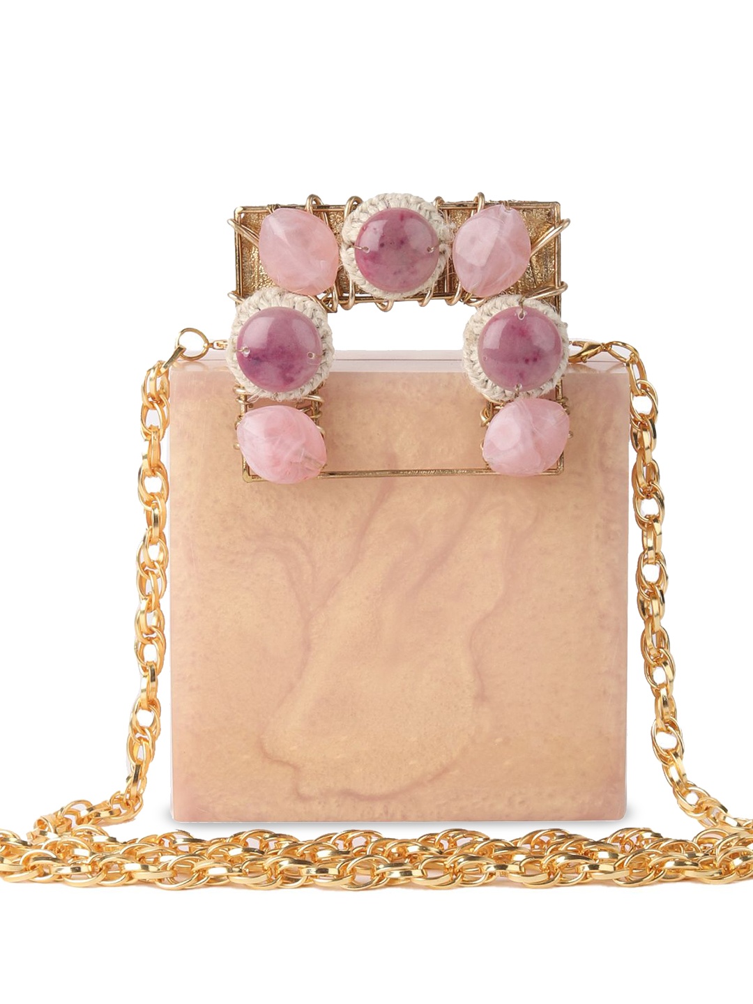 

ODETTE Golden Resin Embellished Clutch For Women, Gold