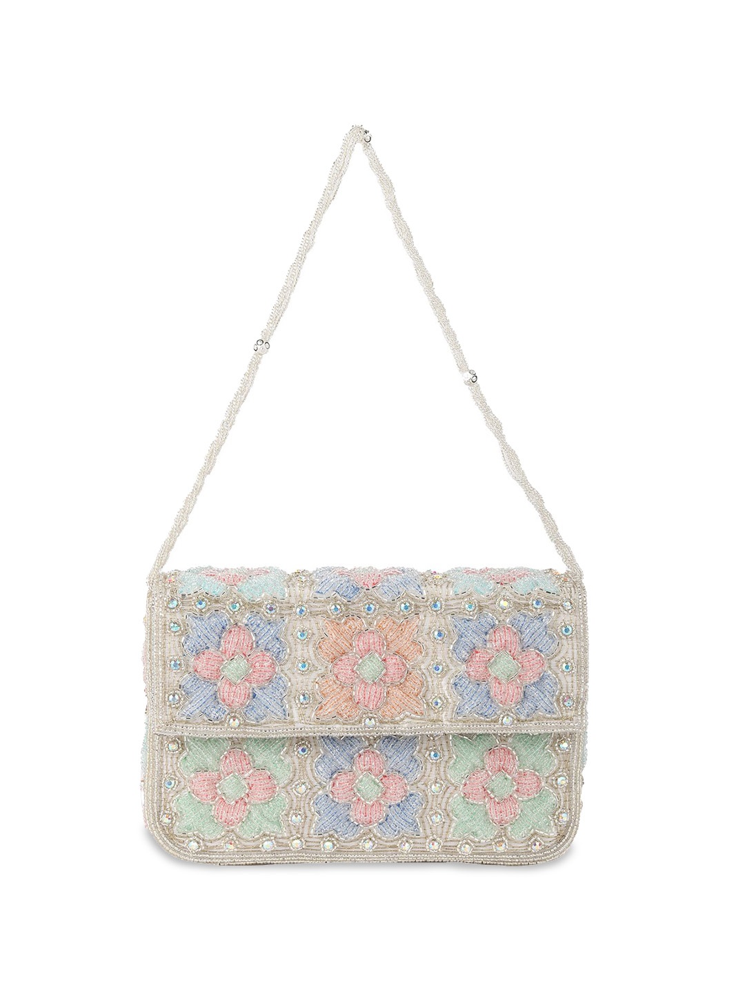 

ODETTE Structured Hobo Bag with Cut Work, White