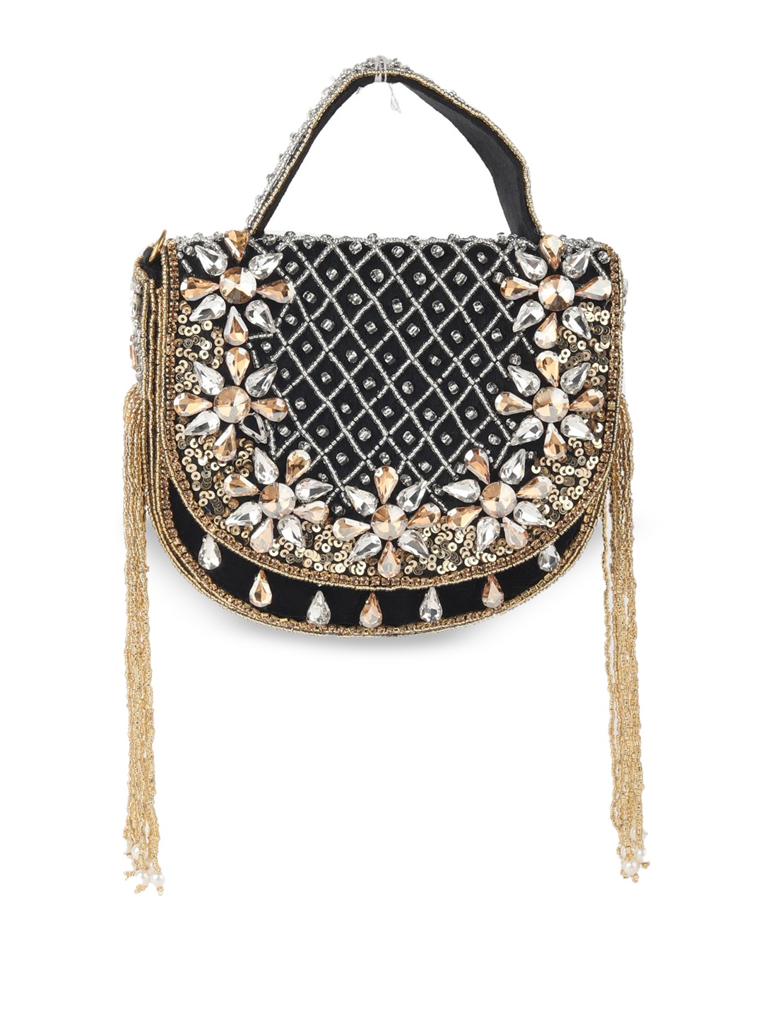 

ODETTE Textured Oversized Structured Handheld Bag with Cut Work, Black