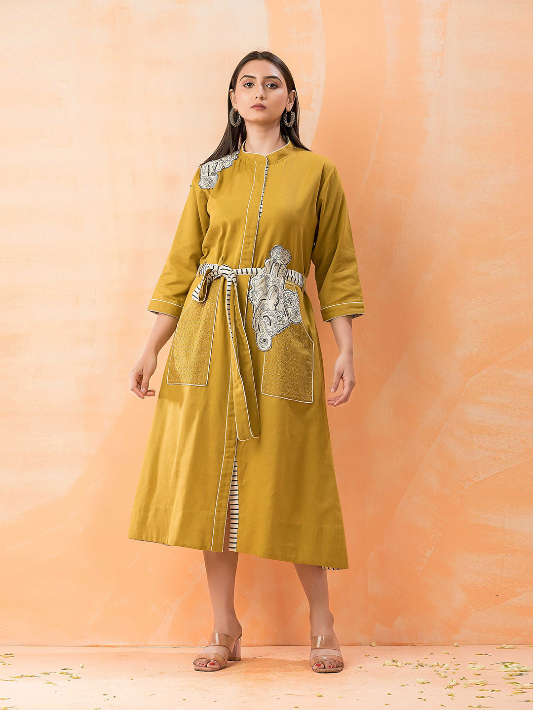 

SACRED SUTA Print A-Line Midi Dress, Yellow