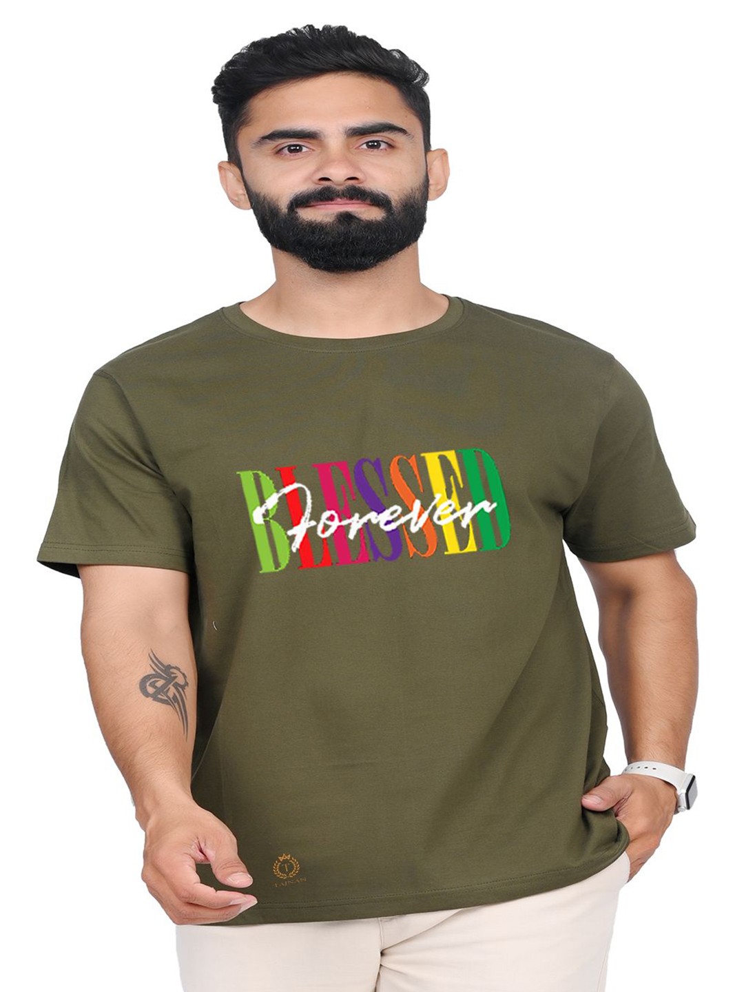 

TAJNAN Men Typography Printed Round Neck T-shirt, Green
