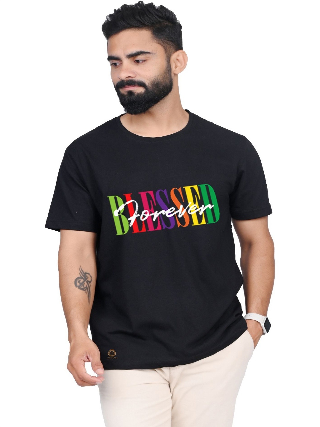 

TAJNAN Men Typography Printed Round Neck T-shirt, Black