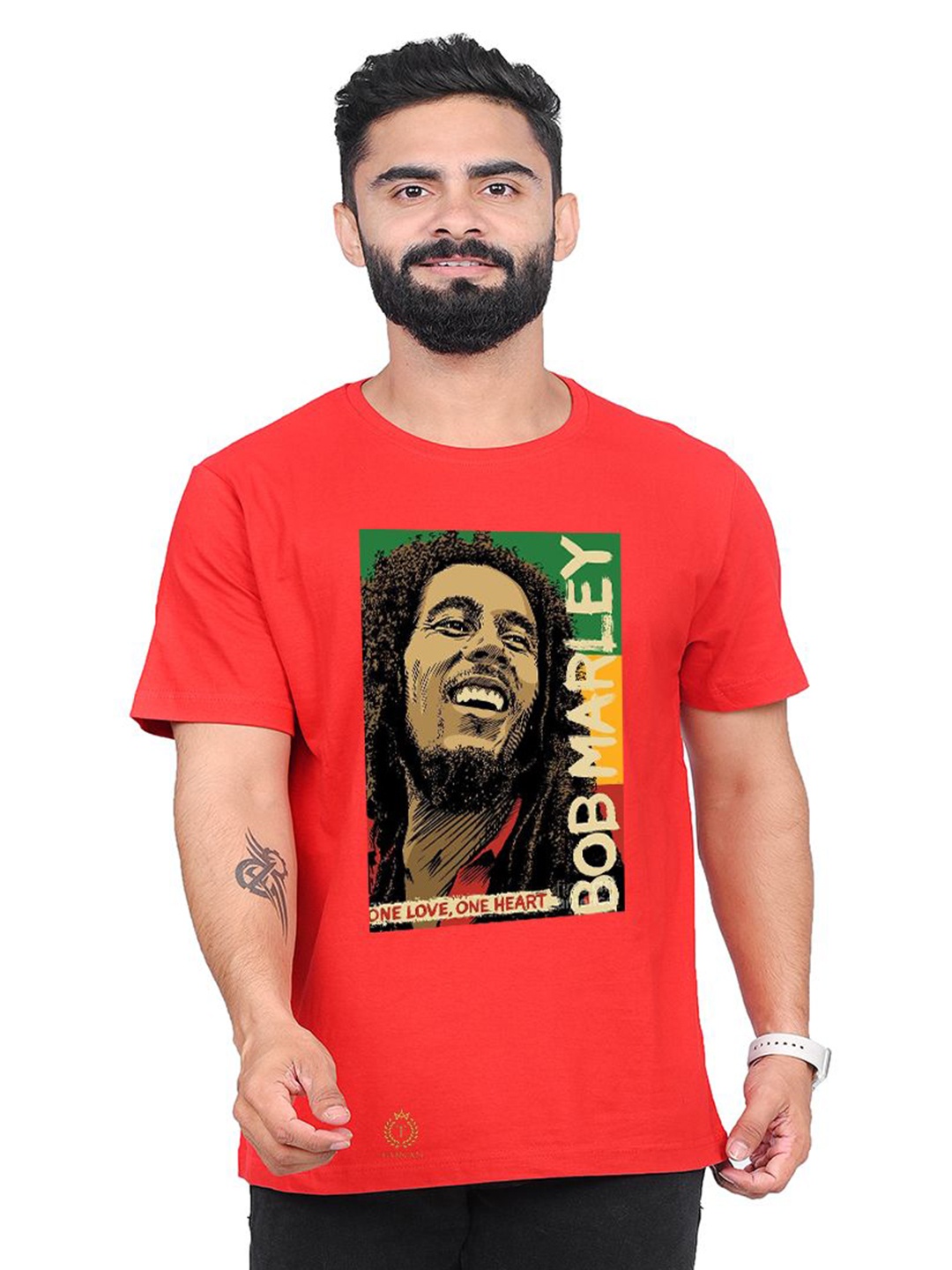 

TAJNAN Men Bob Marley Graphic Printed T-shirt, Red