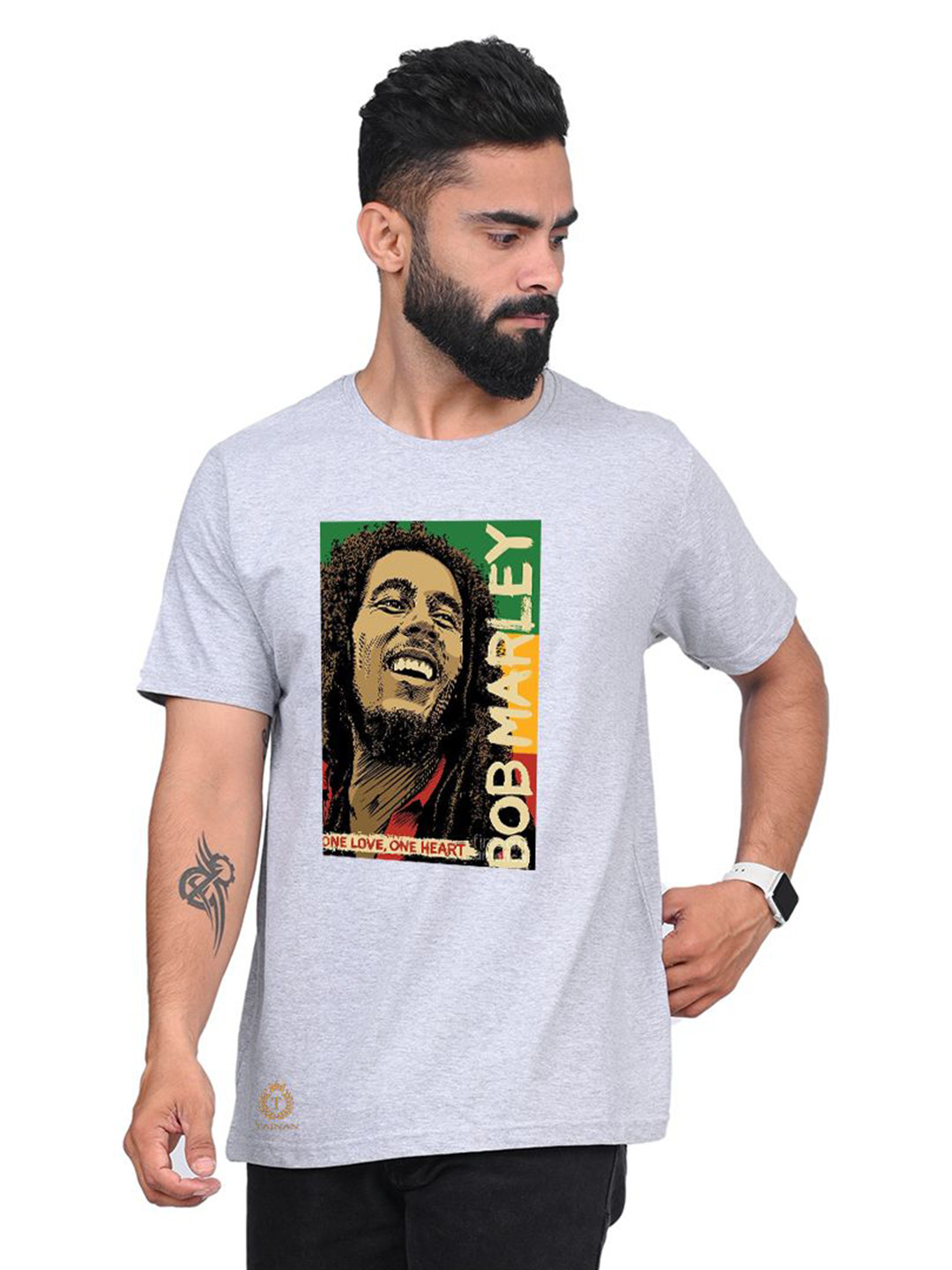 

TAJNAN Men Bob Marley Graphic Printed T-shirt, Grey
