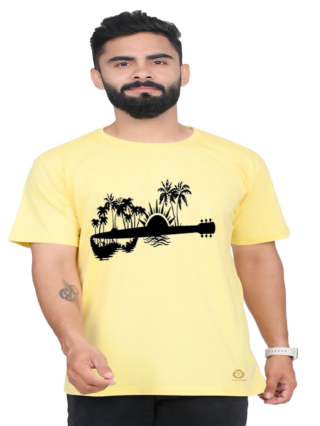 TAJNAN Men Graphic Printed Round Neck T-shirt, Yellow