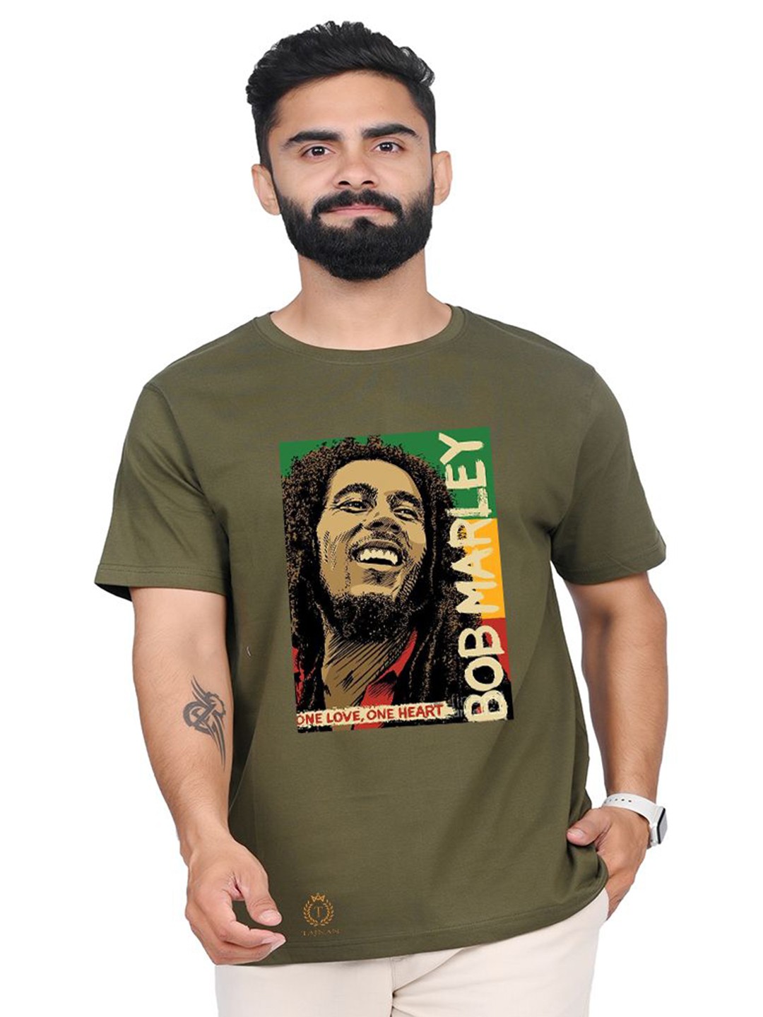 

TAJNAN Men Bob Marley Graphic Printed T-shirt, Green