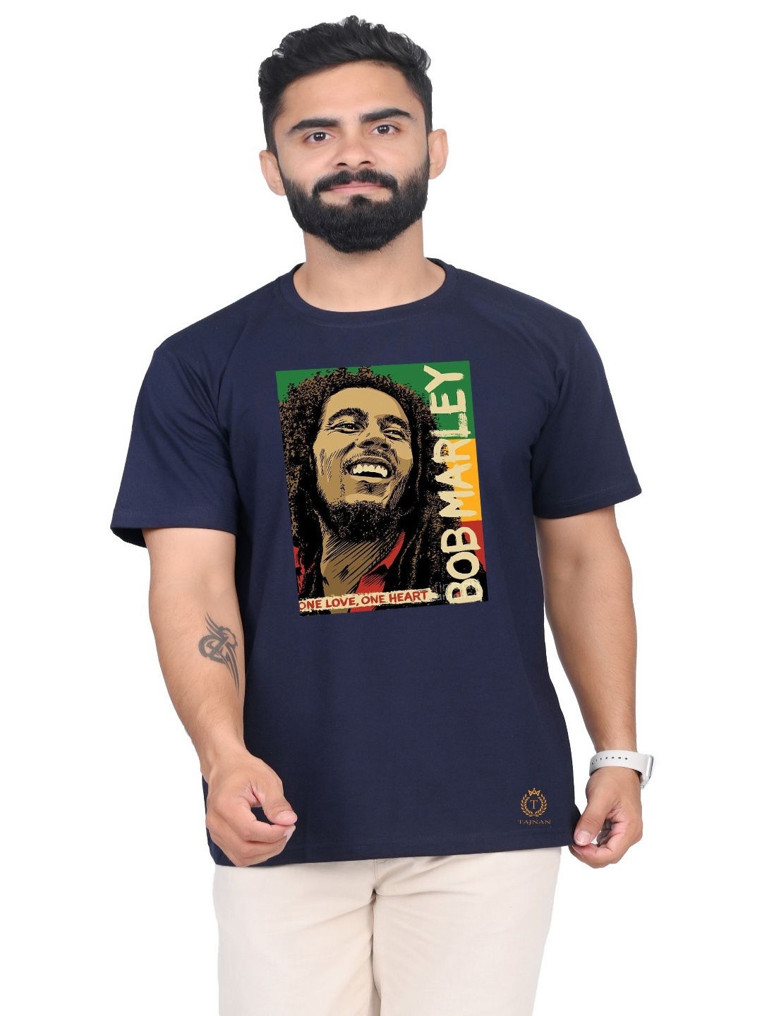 

TAJNAN Men Bob Marley Graphic Printed T-shirt, Navy blue