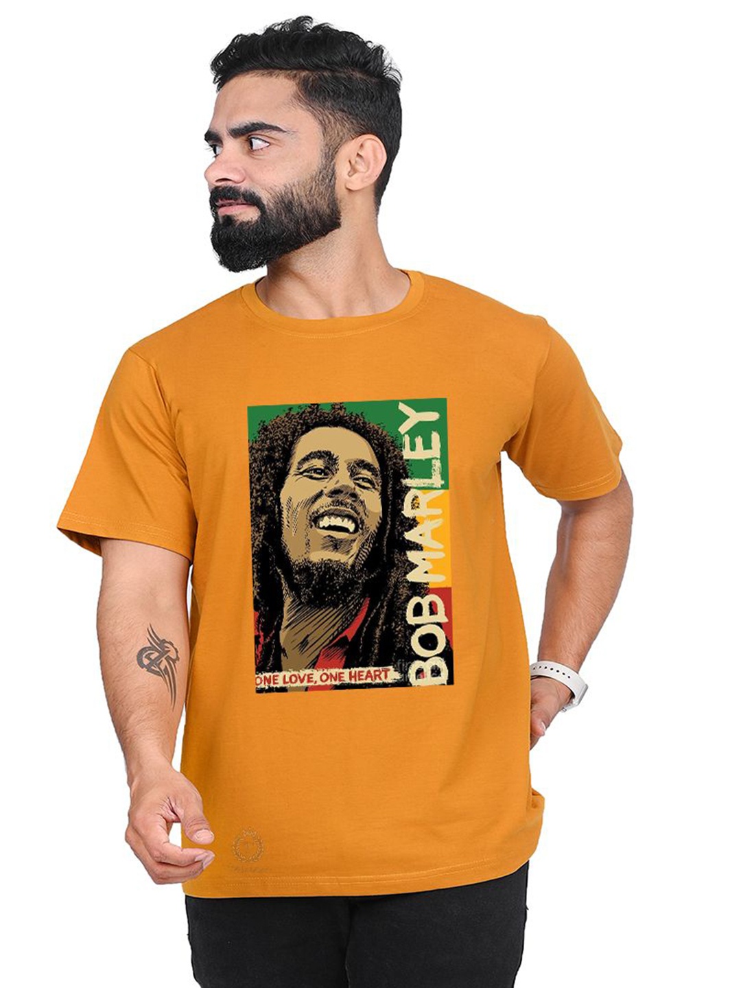 

TAJNAN Men Bob Marley Graphic Printed T-shirt, Orange