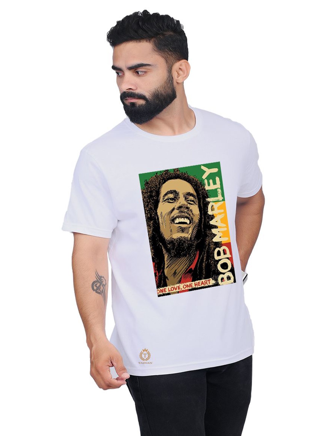 

TAJNAN Men Bob Marley Graphic Printed T-shirt, White