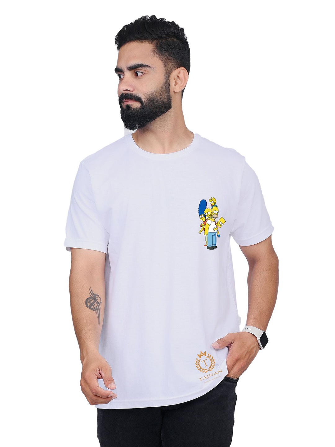 

TAJNAN Men The Simpsons Graphic Printed Round Neck T-shirt, White