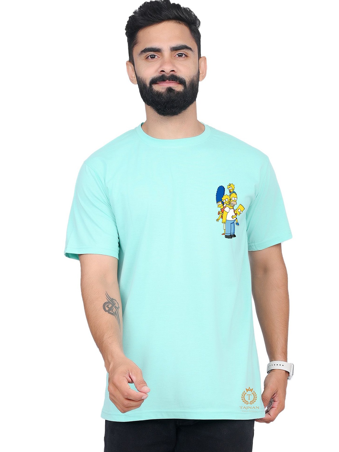 

TAJNAN Men The Simpsons Graphic Printed Round Neck T-shirt, Turquoise blue