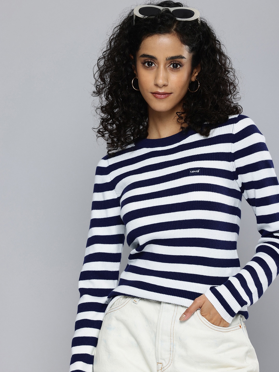 

Levis Ribbed Striped Pullover Sweater, Navy blue