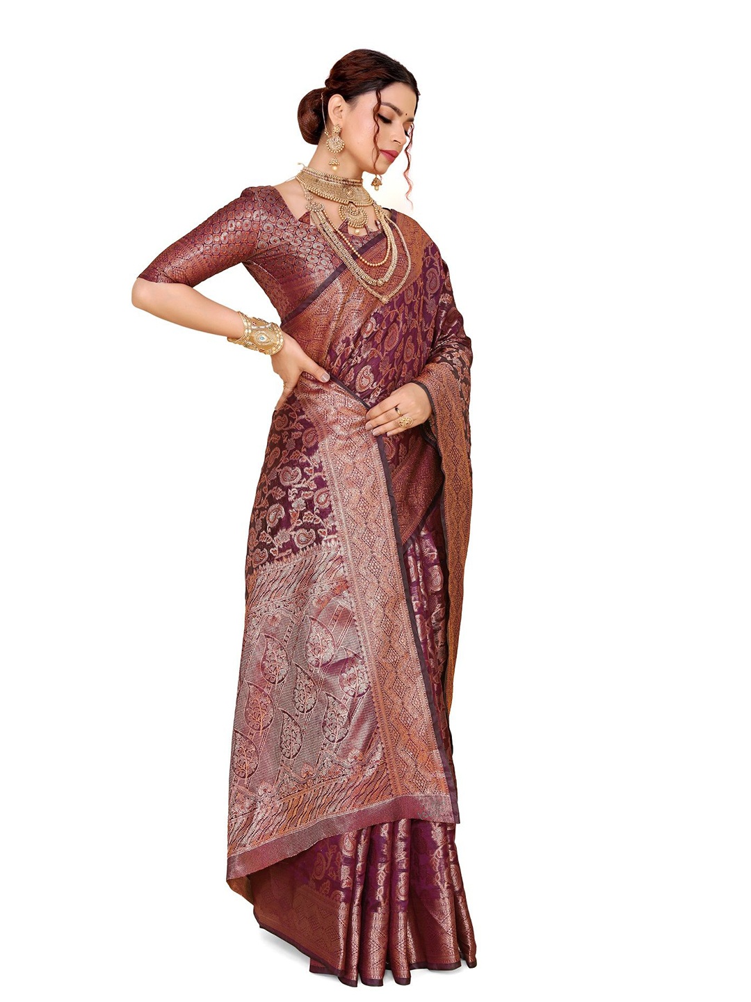 

AKSH FASHION Woven Design Zari Saree, Orange