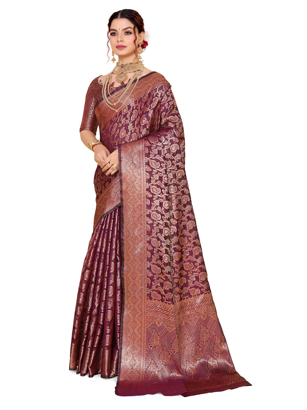 

AKSH FASHION Woven Design Zari Art Silk Banarasi Saree, Magenta