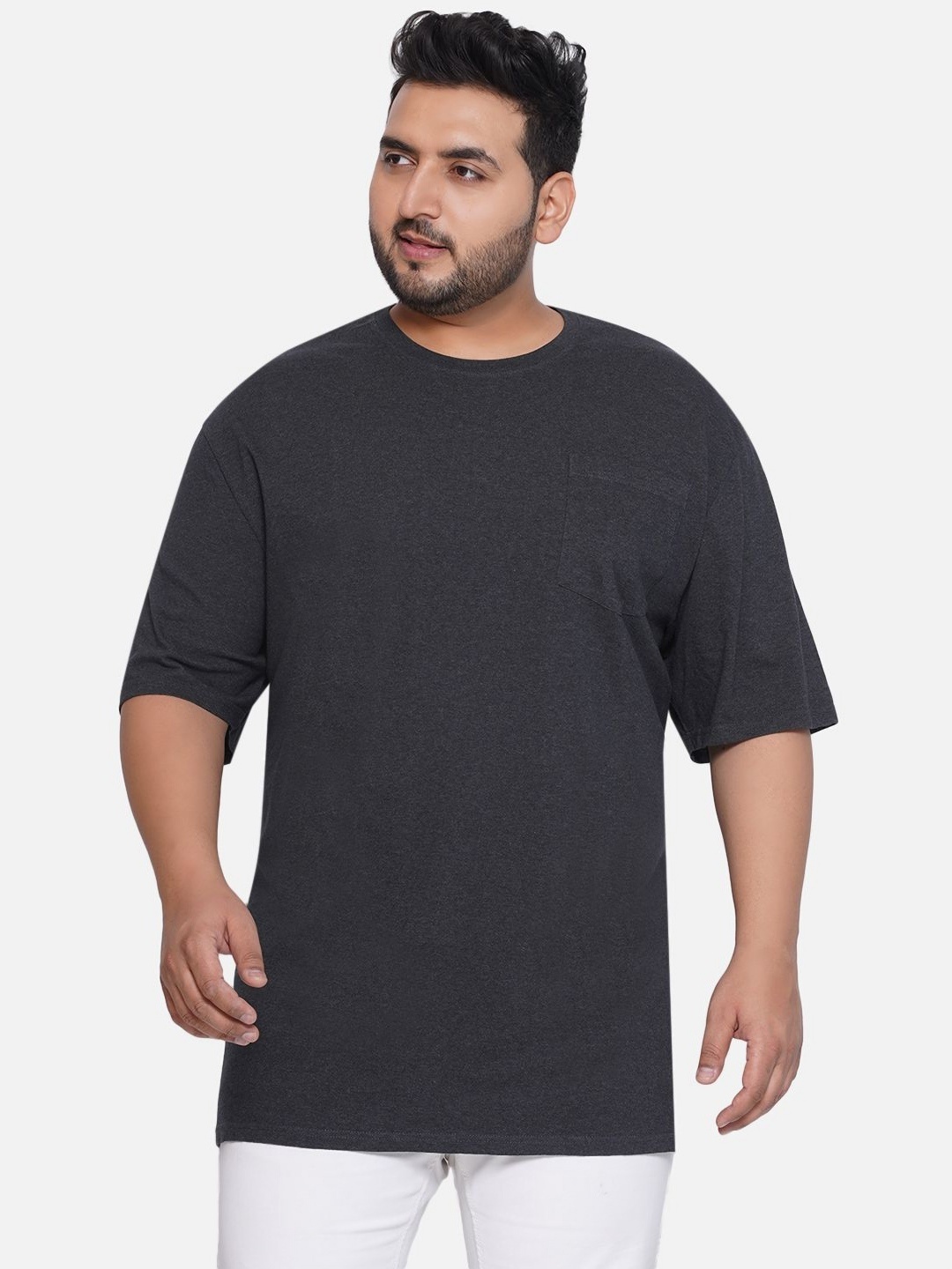 

Santonio Men Drop-Shoulder Sleeves Raw Edge T-shirt, Grey