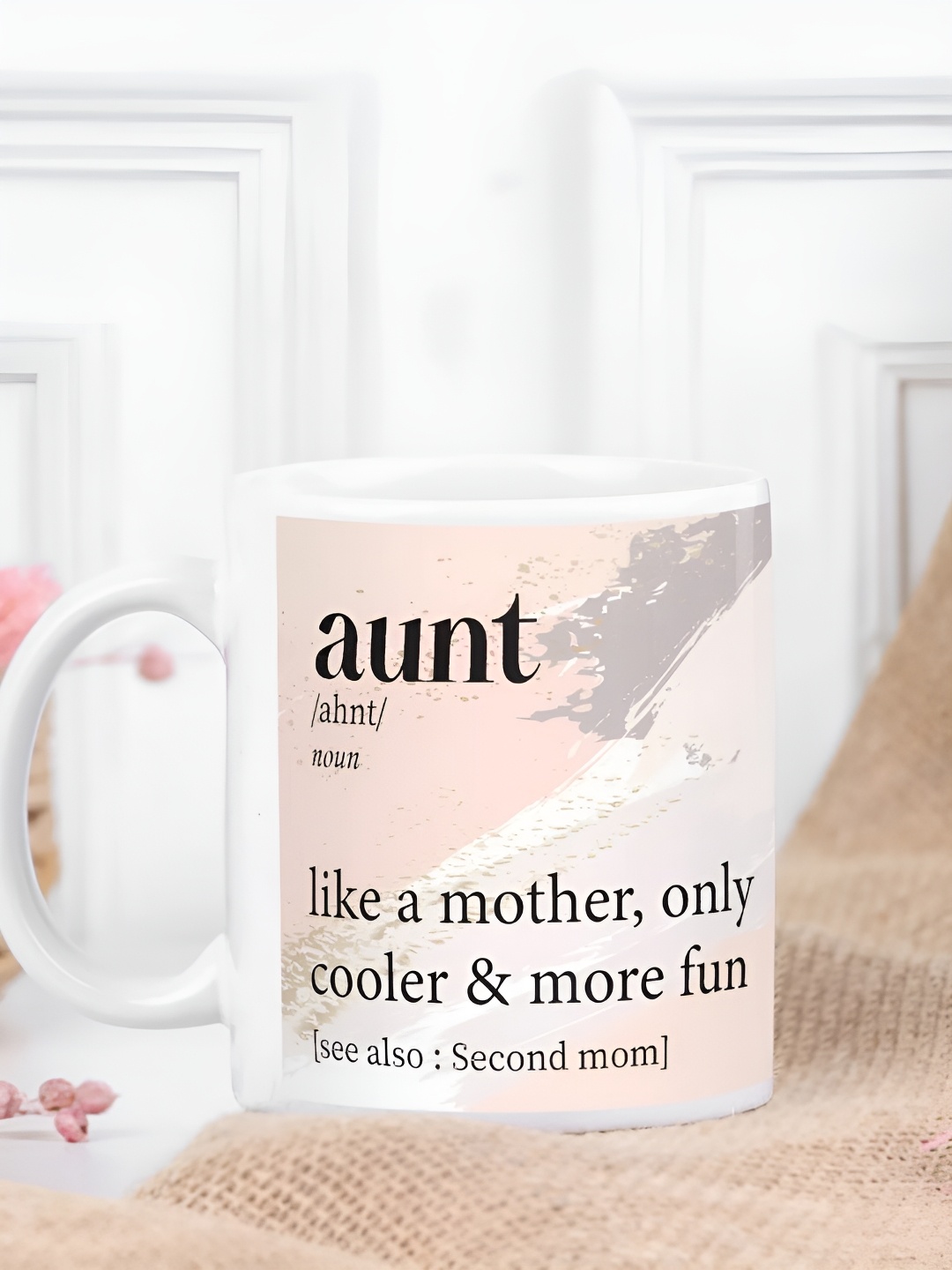 

fnp White & Pink Printed Ceramic Glossy Mug 325 ml