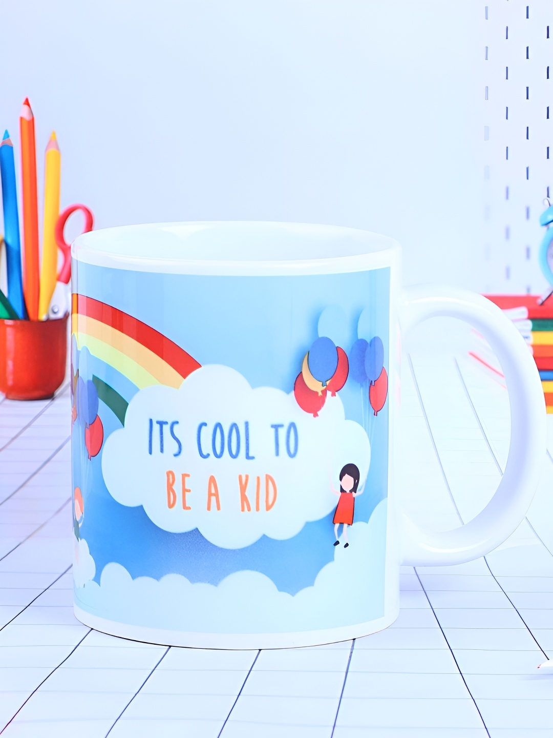 

fnp White & Blue Graphic Printed Ceramic Glossy Mug 325ml