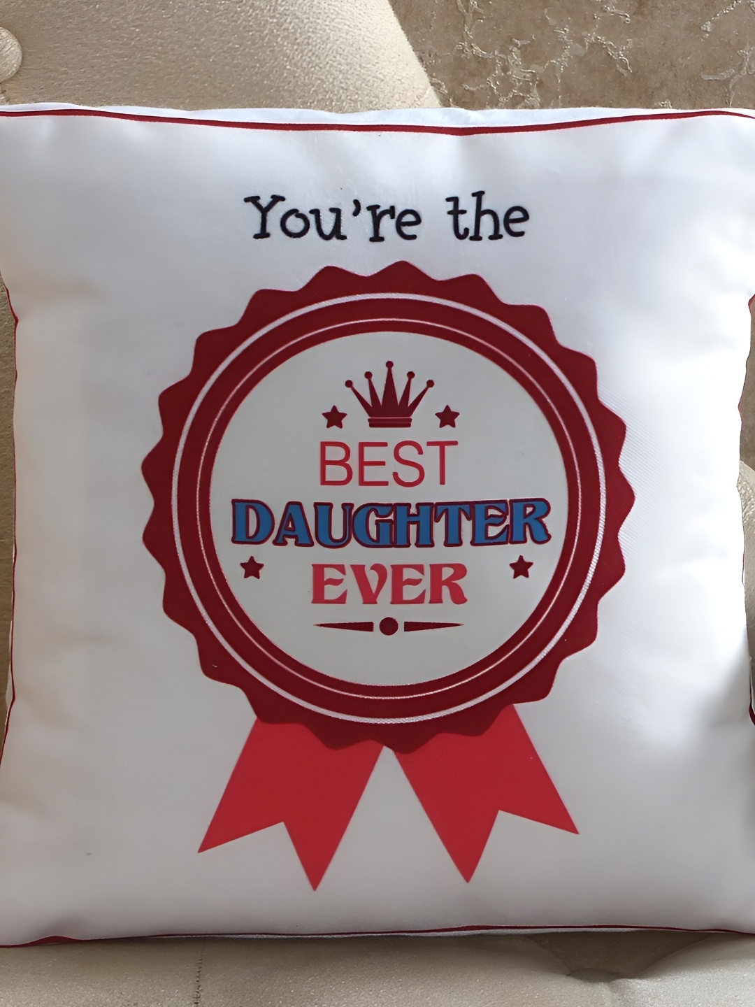 

fnp White & Red 2 Pieces Best Daughter Ever Printed Cushion With Mug