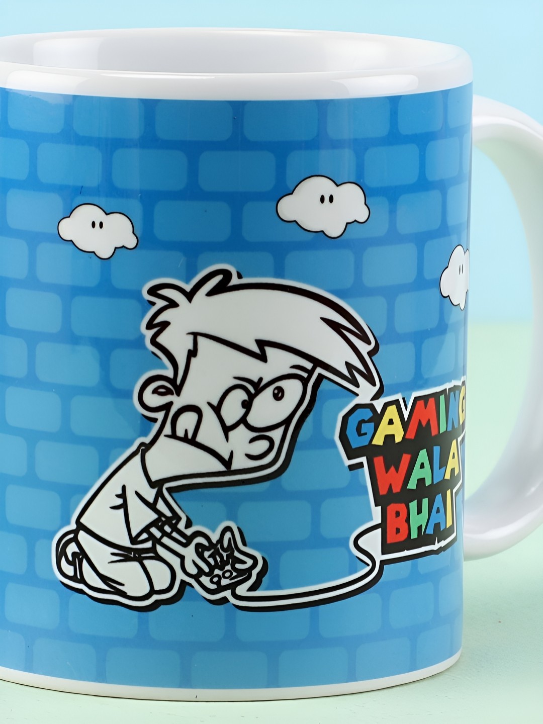 

fnp White & Blue Typography Printed Ceramic Glossy Mug 325 ml