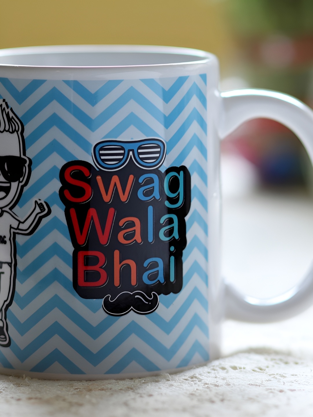 

fnp White & Blue Typography Printed Ceramic Glossy Mug 325 ml