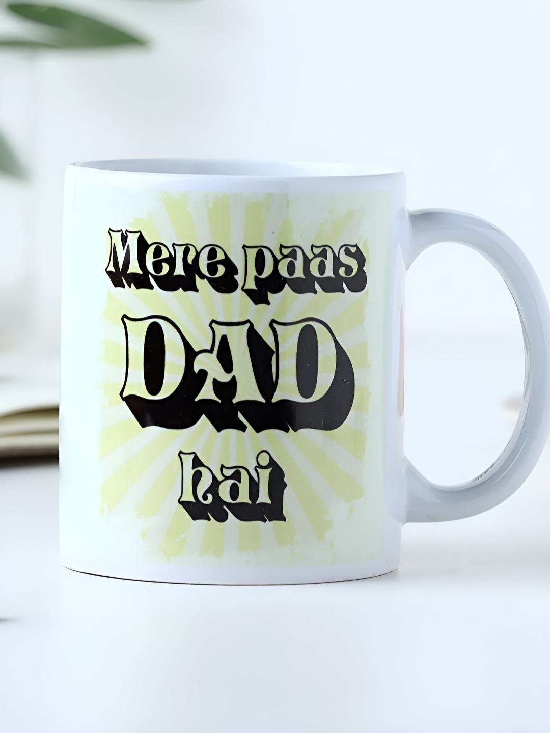 

fnp White & Yellow Typography Printed Ceramic Glossy Mug 325 ml