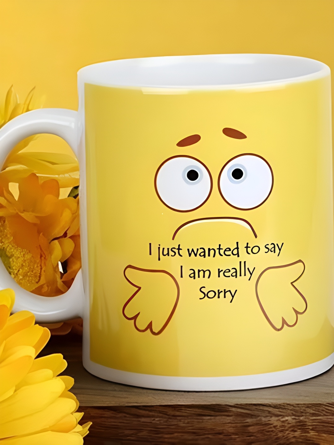 

fnp White & Yellow Typography Printed Ceramic Glossy Mug 325ml
