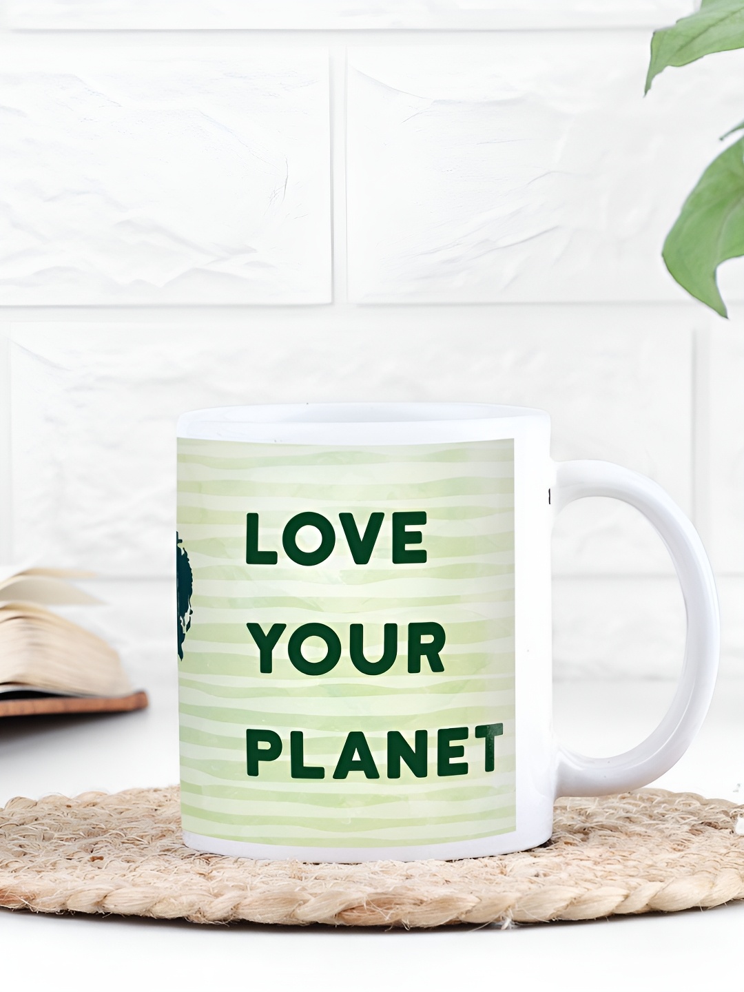 

fnp White & Green Typography Printed Ceramic Glossy Mug 325ml