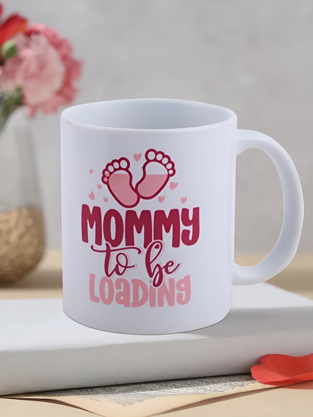 

fnp White & Red Typography Printed Ceramic Glossy Mug 325ml