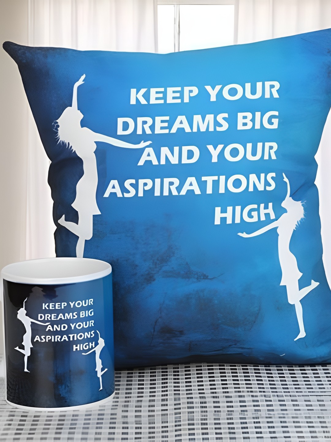 

fnp White & Blue Printed Cushion & Mug