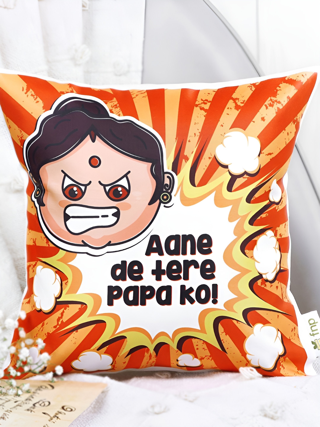 

fnp White & Orange 2 Pieces Aane De Tere Papa Ko Printed Cushion And Mug