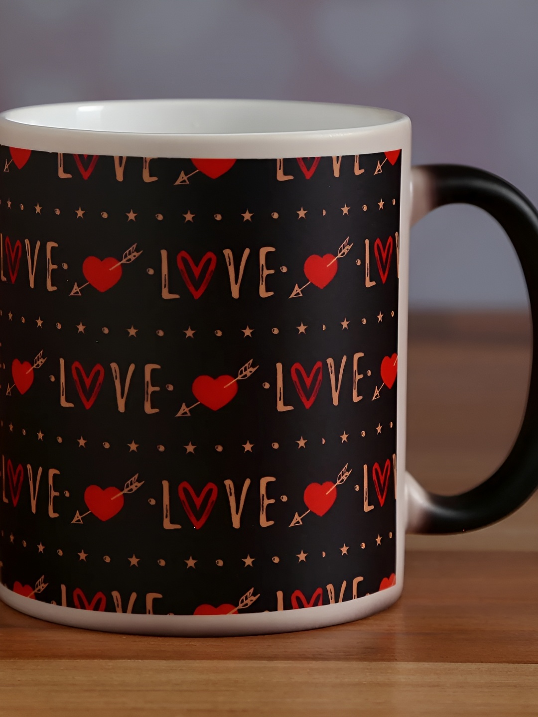 

fnp White & Black Printed Ceramic Glossy Magic Mug 325 ml