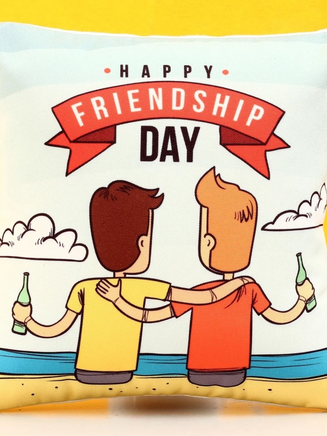 

fnp White & Orange Square Shaped Happy Friendship Day Cushion