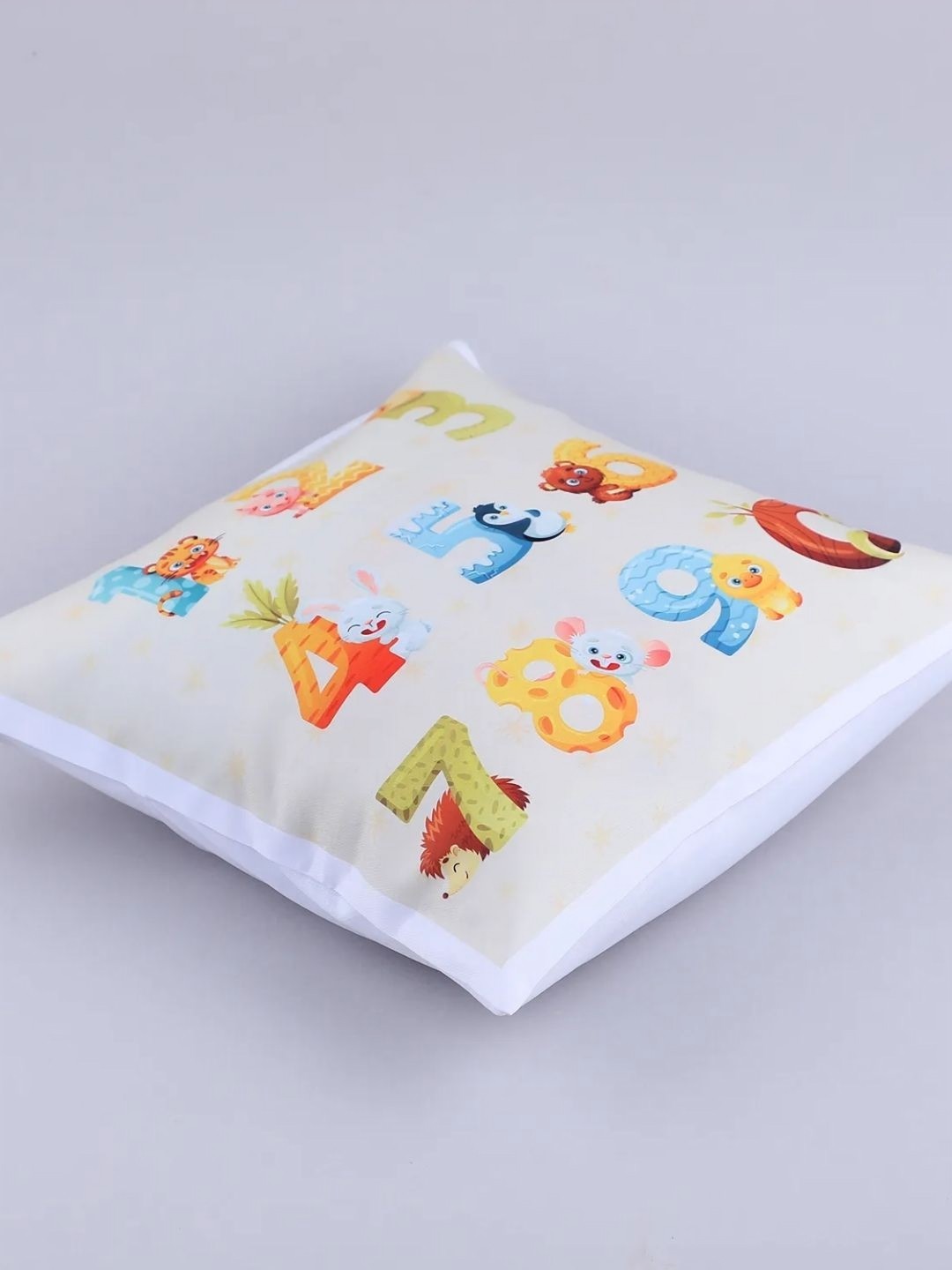 

fnp White & Orange-Colored Printed Pre Filled Cushions