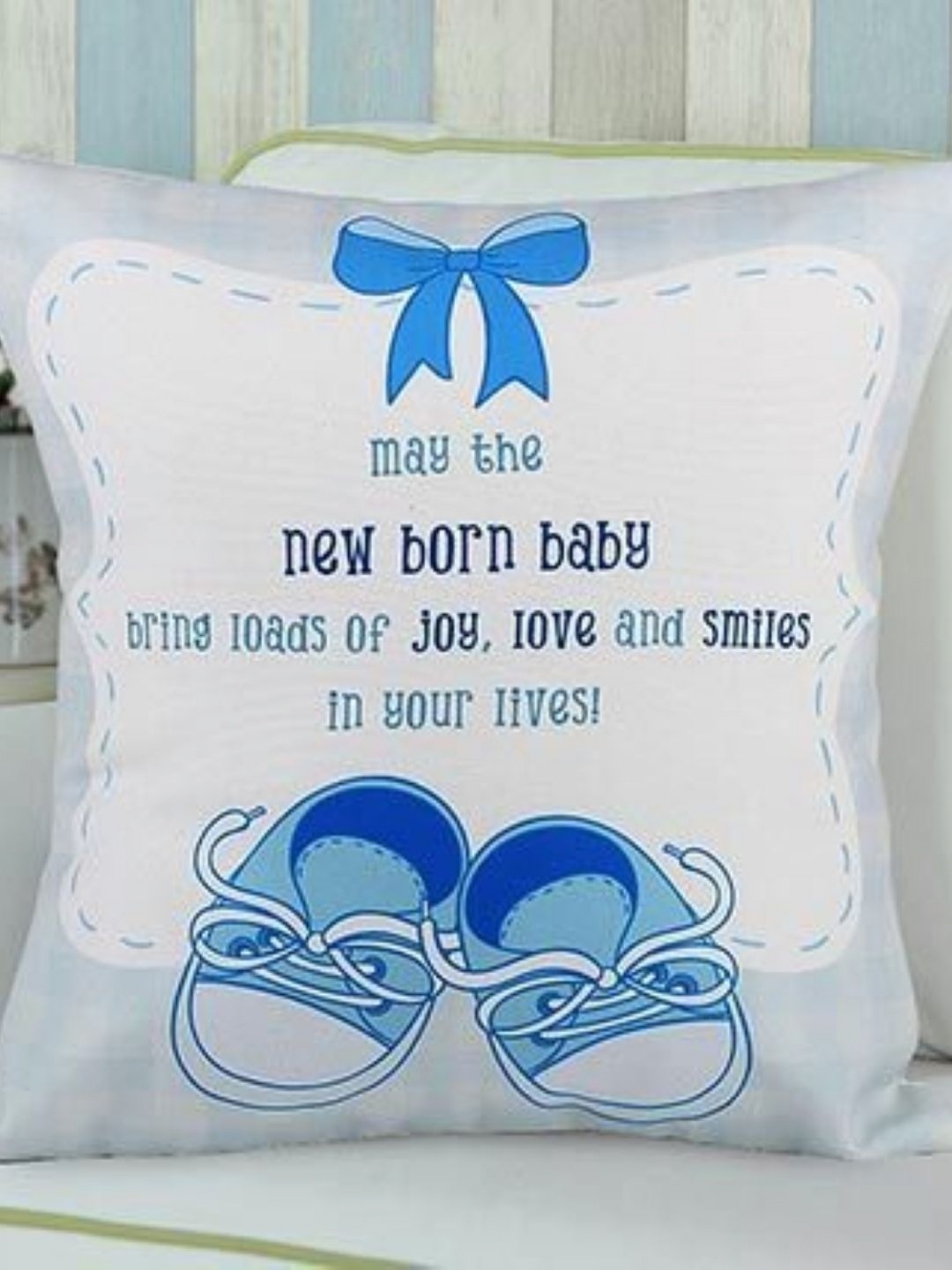 

fnp White & Blue Printed Velvet Reversible Filled Cushion