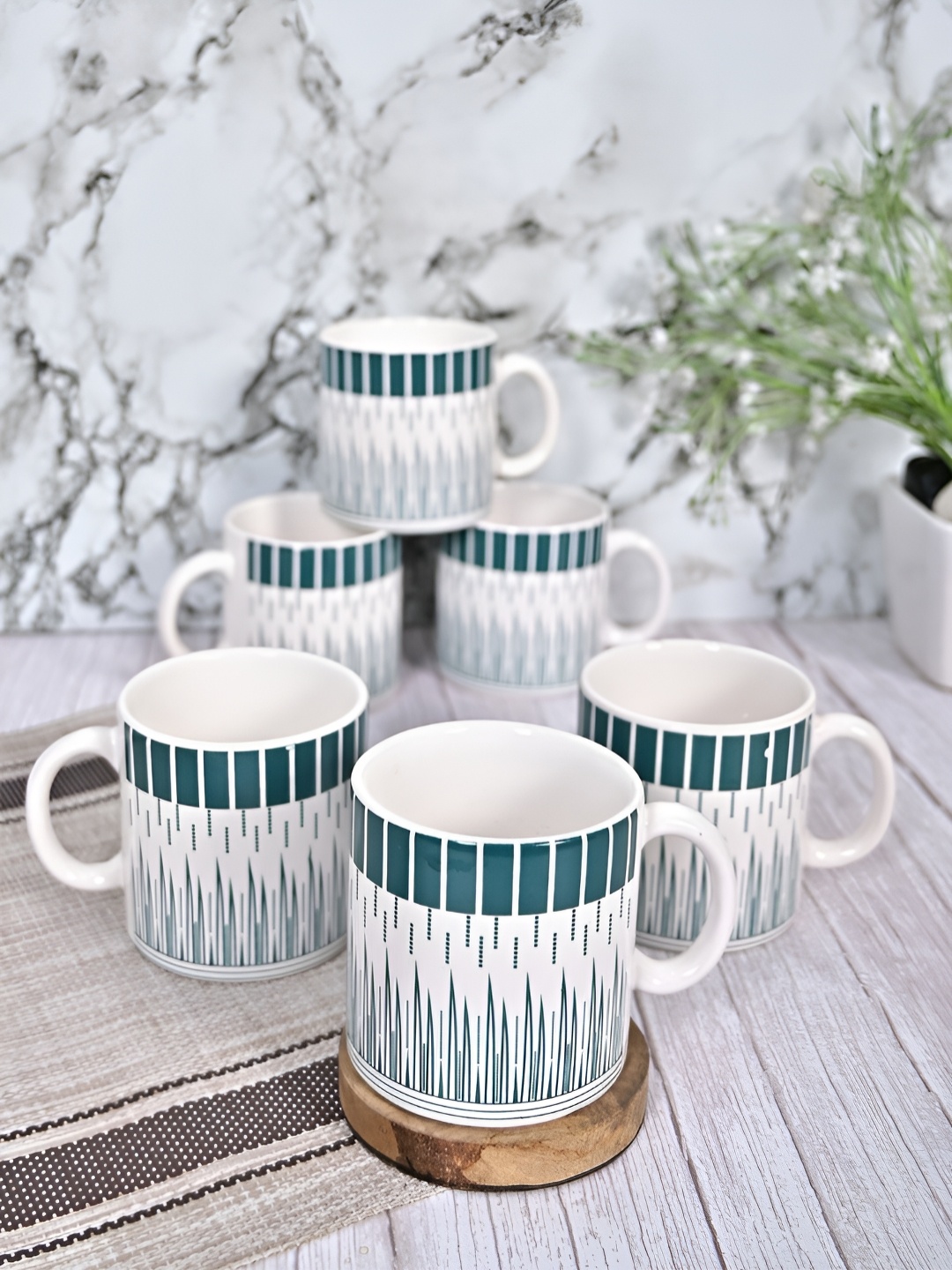 

Femora Green & White 6 Pieces Printed Ceramic Matte Cups 180 ml