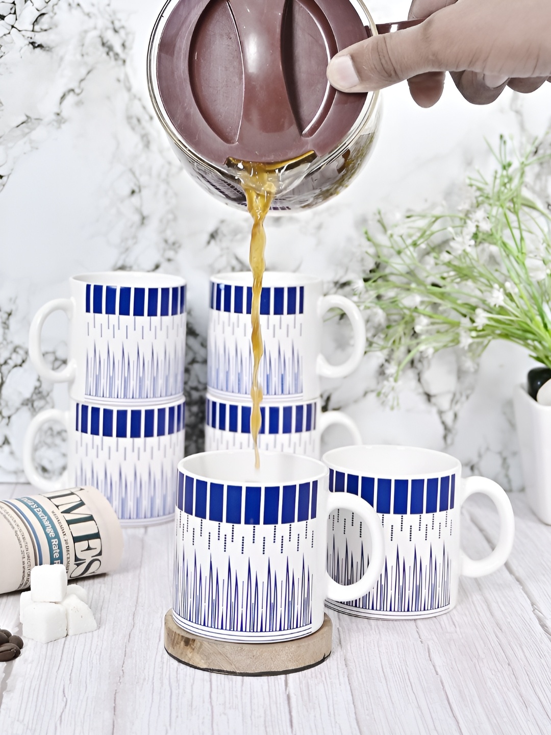 

Femora Blue & White 6 Pieces Printed Ceramic Matte Cups 180 ml