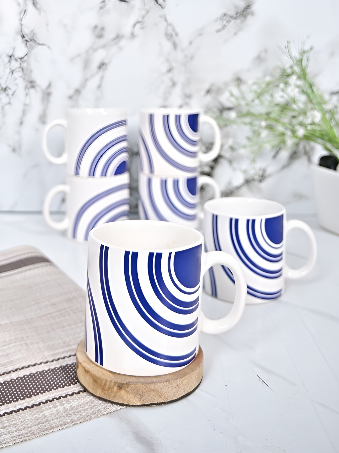 

Femora Blue & White 6 Pieces Printed Ceramic Matte Cups 180 ml