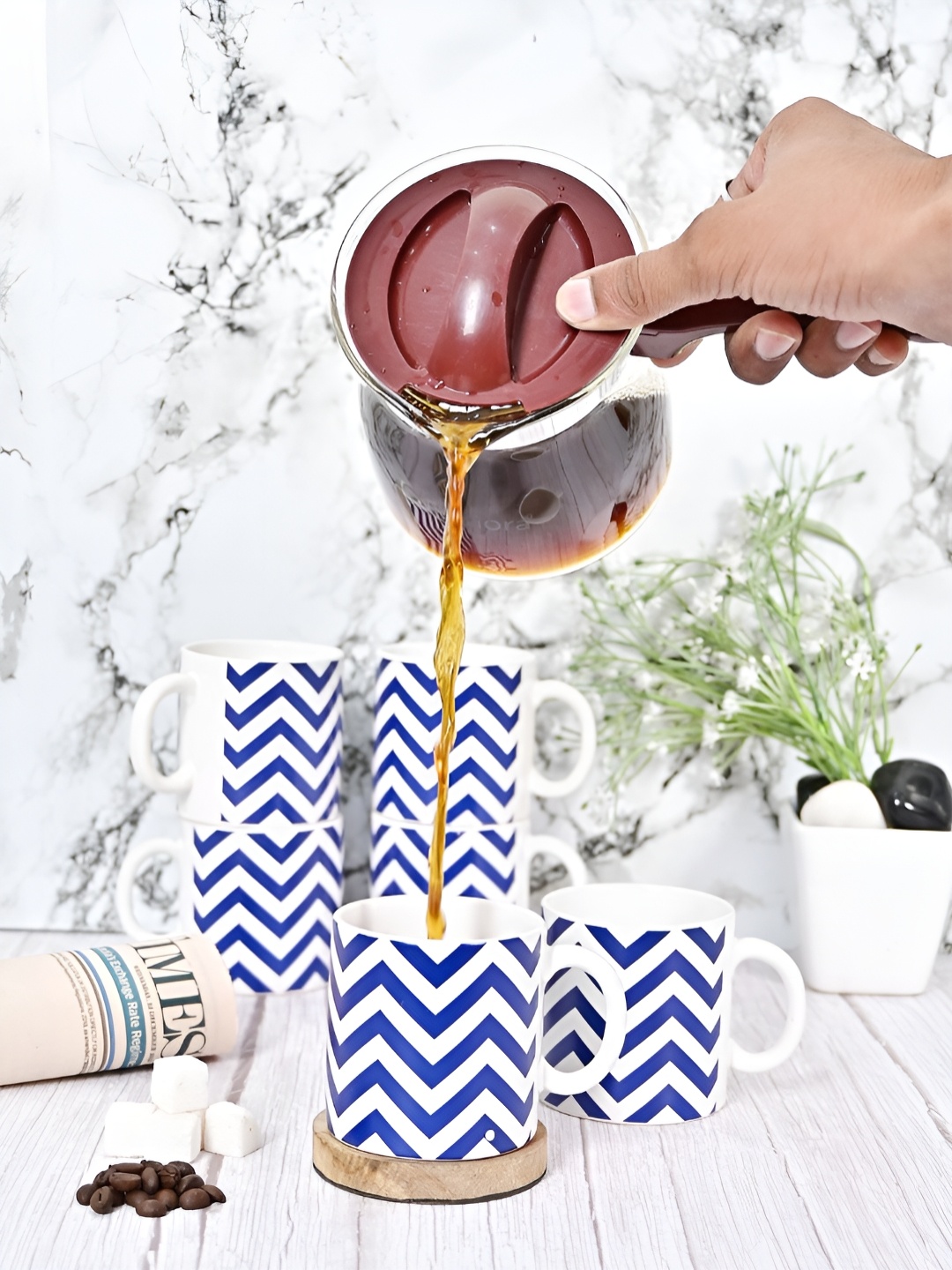 

Femora Blue & White 6 Pieces Printed Ceramic Matte Cups 180 ml