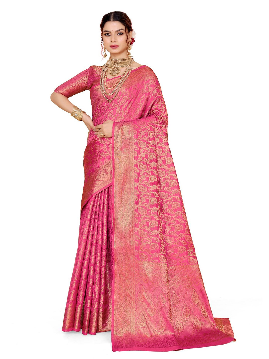 

jayant Ethnic Motif Zari Woven Saree, Pink