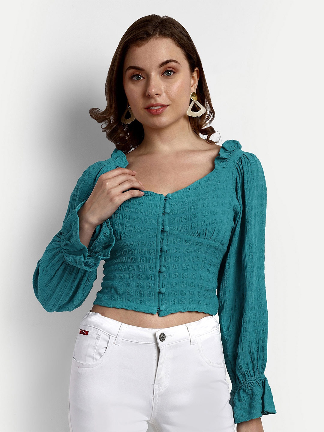 

PANDORNA Puff Sleeve Crop Top, Blue