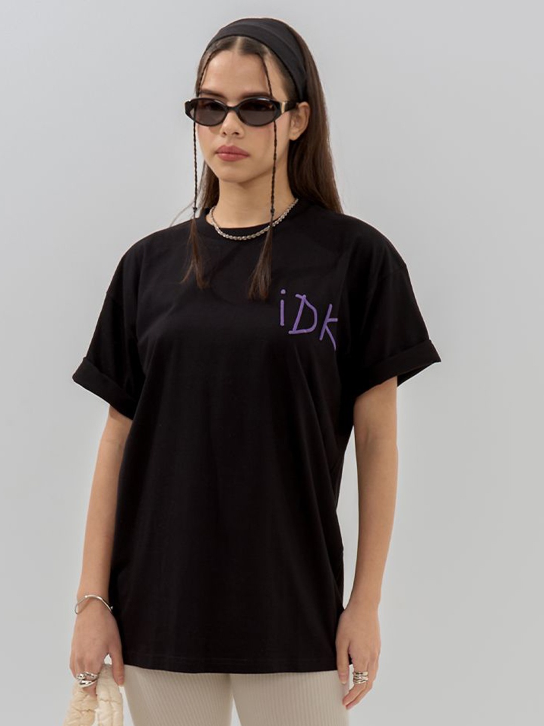 Exhale Label The IDK Unisex Cotton Typographic Oversized Fit T-shirt, Black