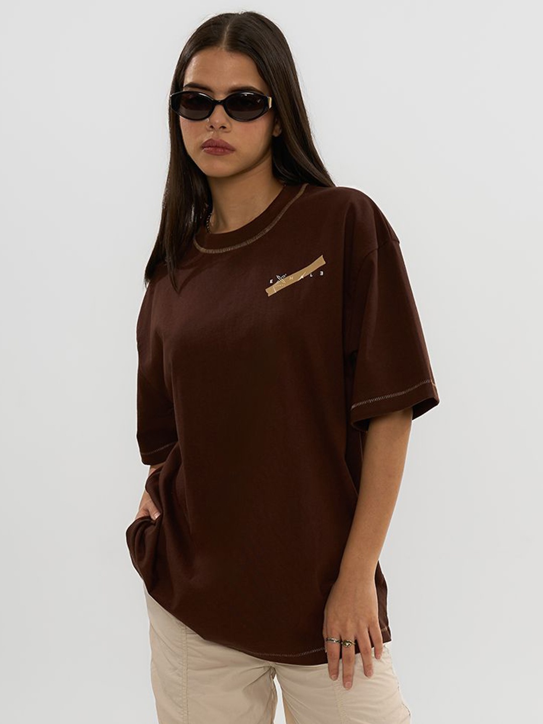 

Exhale Label The Minoti Unisex Cotton Typographic Oversized Fit T-shirt, Brown