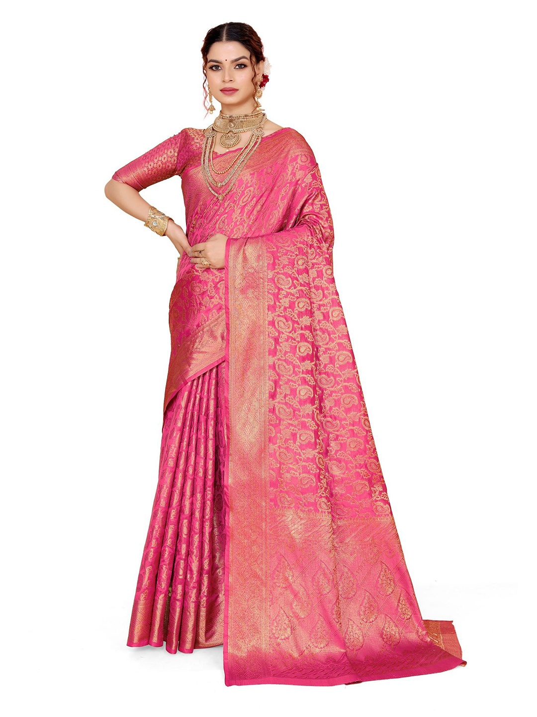

jayant Ethnic Motif Zari Woven Saree, Pink