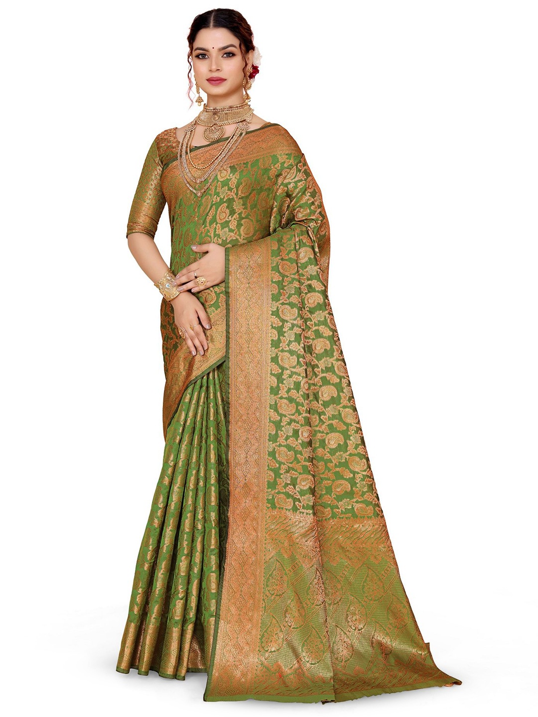 

jayant Ethnic Motif Zari Woven Saree, Sea green