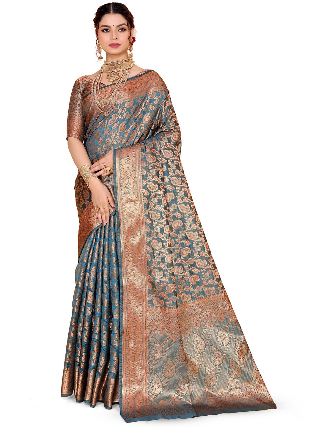 

jayant creation Woven Design Zari Leheriya Saree, Teal