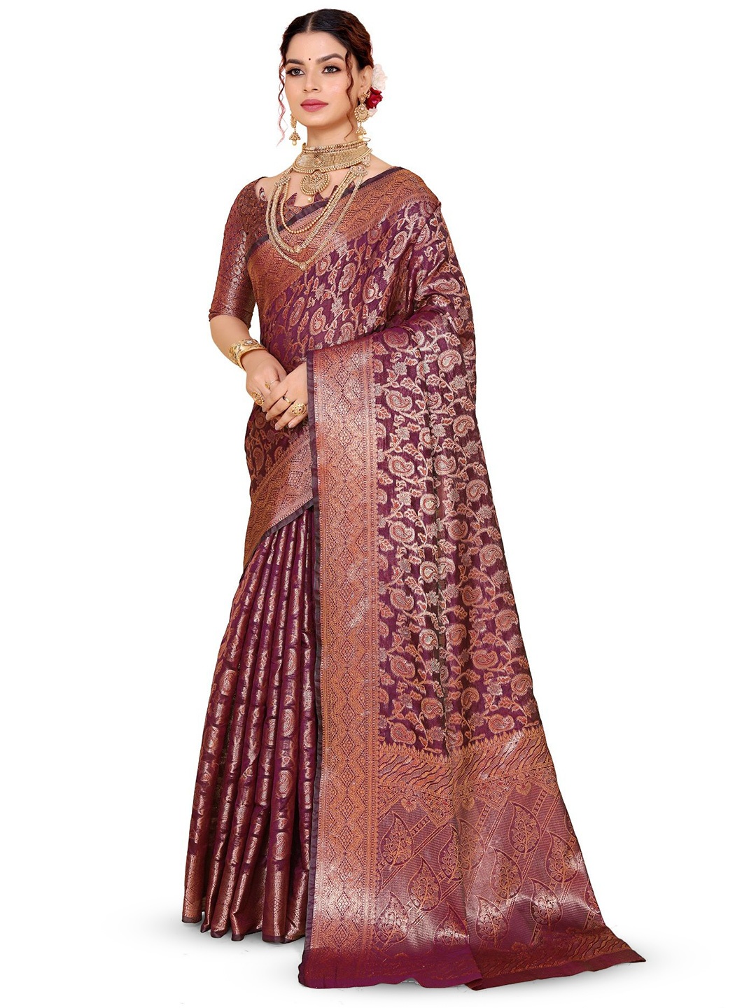 

jayant creation Woven Design Zari Saree, Magenta